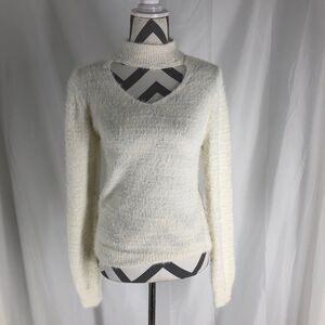 Planet Gold Woman Crochet Long Sleeves Keyhole V-Neck Sweater Large